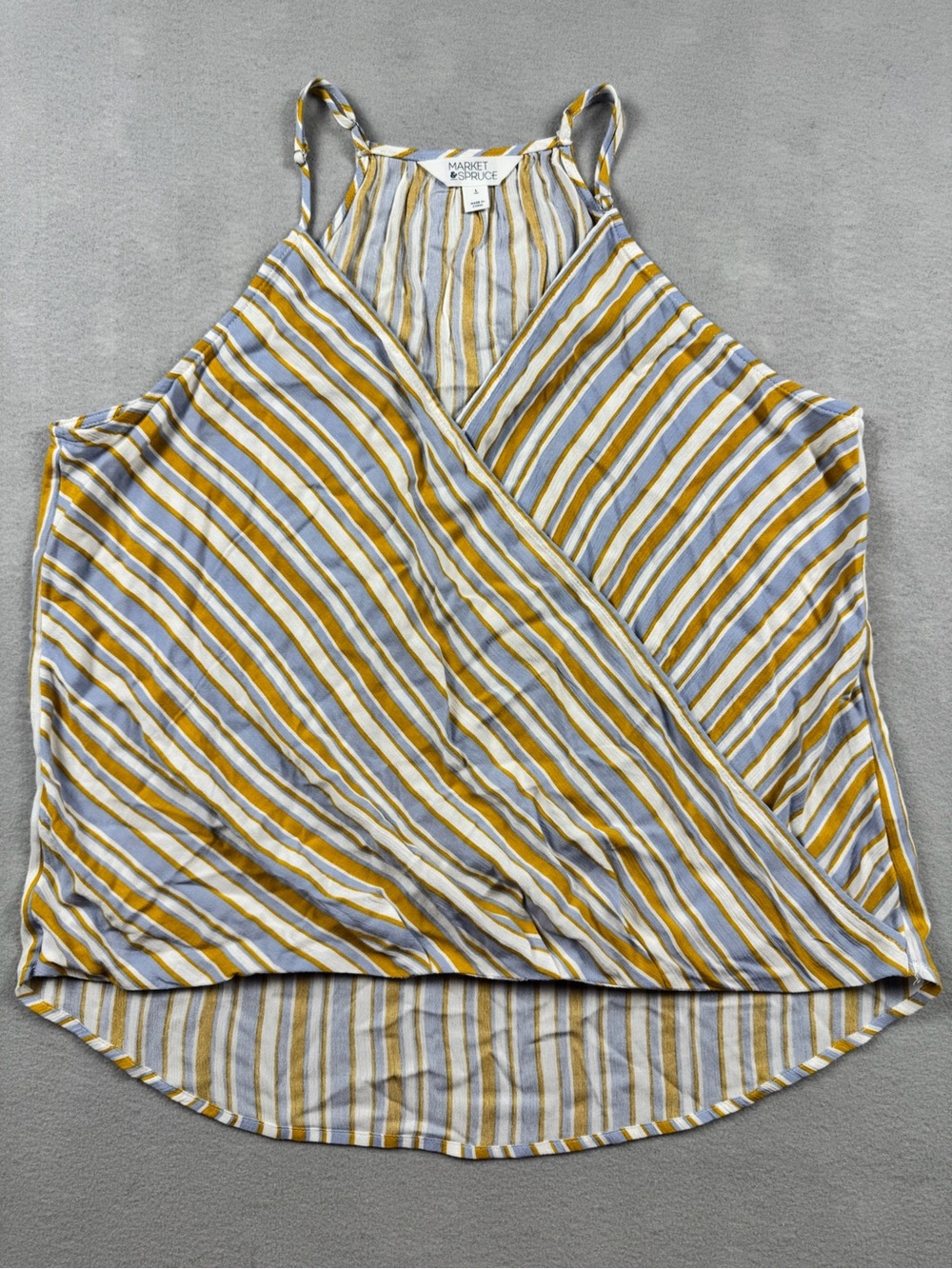 Market & Spruce Multicolor Halter Stripe Faux Wrap Hi Low Tank Top Womens Large